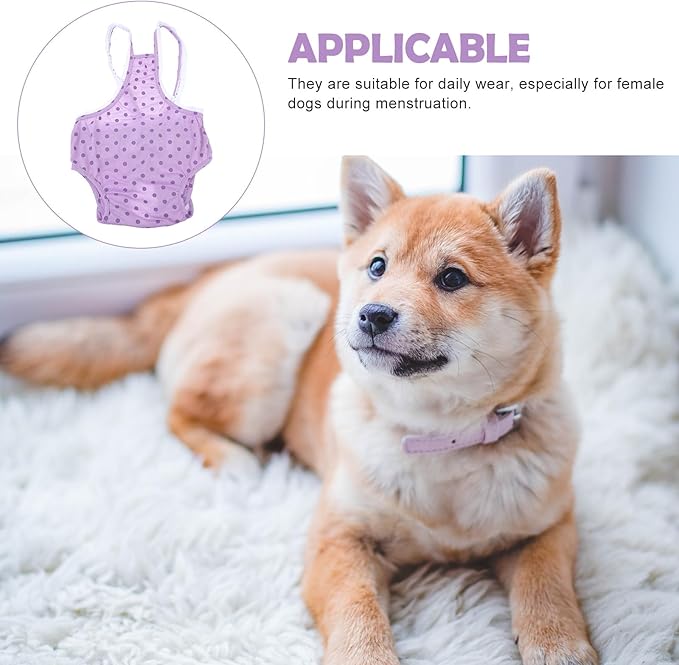 Pet Dog Sanitary Diaper Pants with Breathable Fabric, Purple Polka Dot Puppy Sanitary Pantie, Size L, Female Dog Physiological Nappies for Heat Period Protection