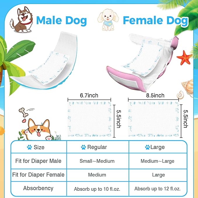 Dog Diaper Liners 150ct, Upgraded Ultra-Thin & Super Absorbent Dog Diapers Booster Pads for Male and Female Dogs, Disposable Doggy Diapers Inserts for Dog Belly Bands Wraps Period Panties (Large)