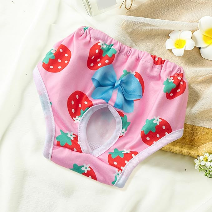 Environmentally Friendly Pet Menstrual Pants Dog Diapers for Heat Comfortable Absorbent Prevent Mess Cartoon Patterned Breathable Shorts Underwear Pink M