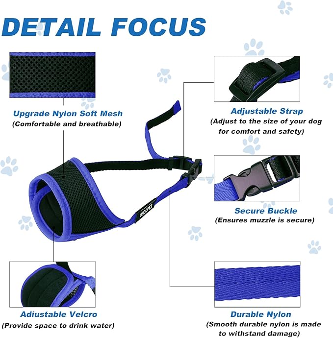 Dog Muzzle, Soft Nylon Muzzles for Small Medium Large Sized Dogs to Anti & Prevent Biting Barking Chewing, Pet Mouth Guard for German Shepherd with Adjustable Strap, Allows Panting Drinking (Blue,L)