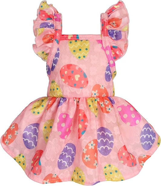 Fitwarm Easter Egg Dog Dress, Holiday Dog Clothes for Small Dogs Girl, Pet Easter Outfit, Pink, Yellow, Purple, XS