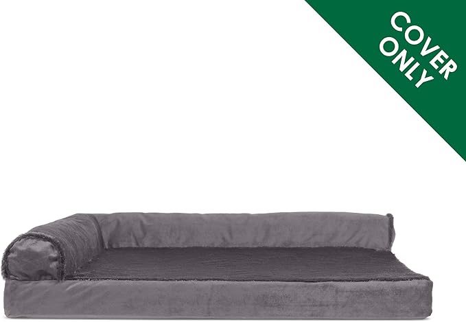 Furhaven Replacement Dog Bed Cover Plush & Velvet L Shaped Chaise, Machine Washable - Platinum Gray, Jumbo Plus (XX-Large)