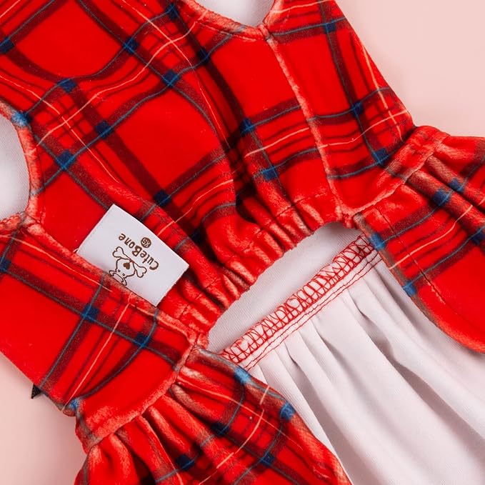 CuteBone Turtleneck Dog Christmas Dress Velvet Puppy Skirt Costume Pet Clothes Cat Apparel with Bow Hair Rope for Small Dogs CVD05XS