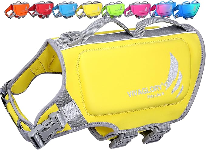 VIVAGLORY High Buoyancy Dog Life Vest, Swimming Vest with Handle, Dog Life Jacket for Swimming & Boating, Buoyancy for Puppy Doggy, L, Yellow