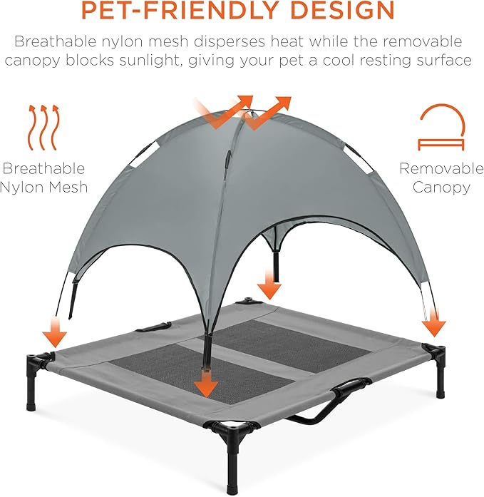 Best Choice Products 36in Elevated Cooling Dog Bed, Outdoor Raised Mesh Pet Cot w/Removable Canopy Shade Tent, Carrying Bag, Breathable Fabric - Gray