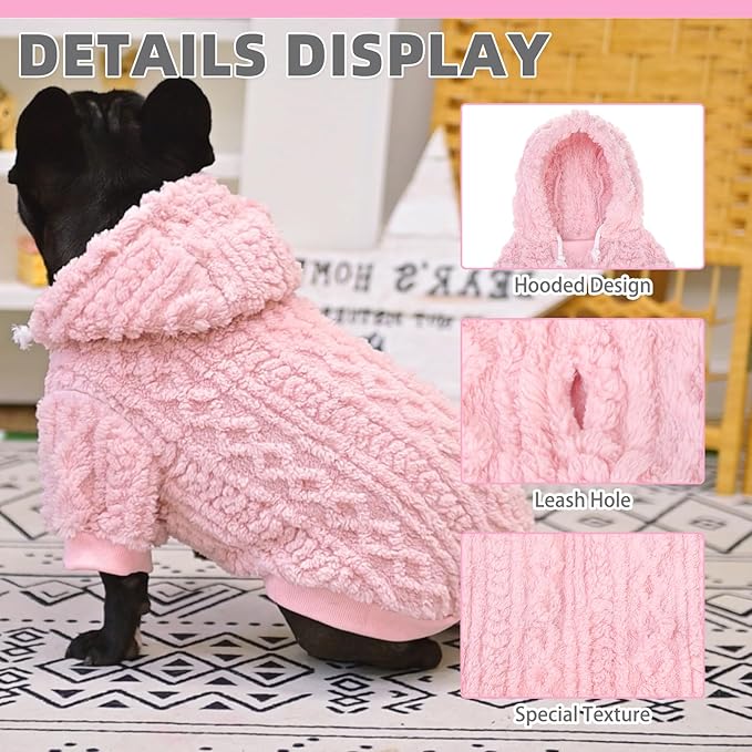 KOOLTAIL Fuzzy Dog Sweater Hoodie for Small Medium Large Dogs, Soft Fleece Pet Clothes Sweatshirt with Leash Hole, Warm Winter Dog Sherpa Jacket Snuggie Cold Weather Coat for Puppy Cats Girl, Pink M