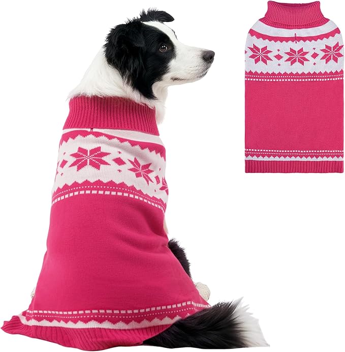 Mihachi Dog Sweater - Winter Coat Apparel Clothes with Colorful Stripes for Cold Weather, Pink M