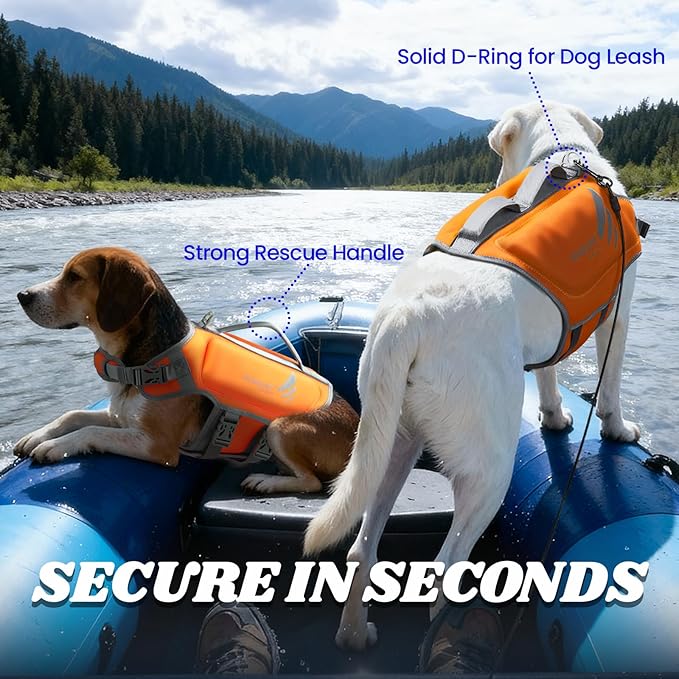 VIVAGLORY High Buoyancy Dog Life Vest, Swimming Vest with Handle, Dog Life Jacket for Swimming & Boating, Buoyancy for Puppy Doggy, L, Orange
