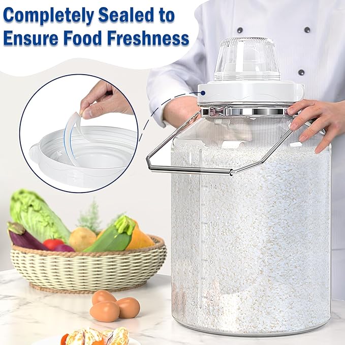 5 Gallon Air Tight Glass Storage Jars, 6.4inch Wide Mouth Canister with Stainless Steel Handle, Large Gallon Glass Jars, Glass Water Jug with Cup for Terrarium, Storage, Dog Treats, Mead Making