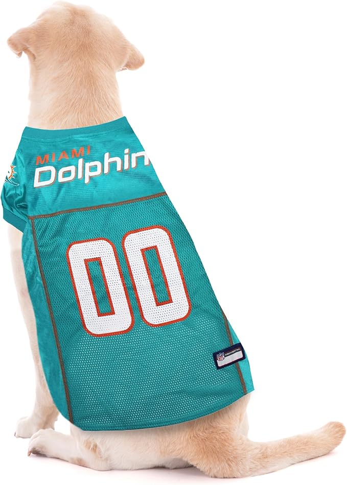 Pets First NFL Miami Dolphins Dog Jersey, Size Small, Football Shirt Costume for Pet, Dog Sports T-Shirt, NFL Team Clothing for Cats, Licensed Pet Apparel Available in 7 Sizes and 32 Teams
