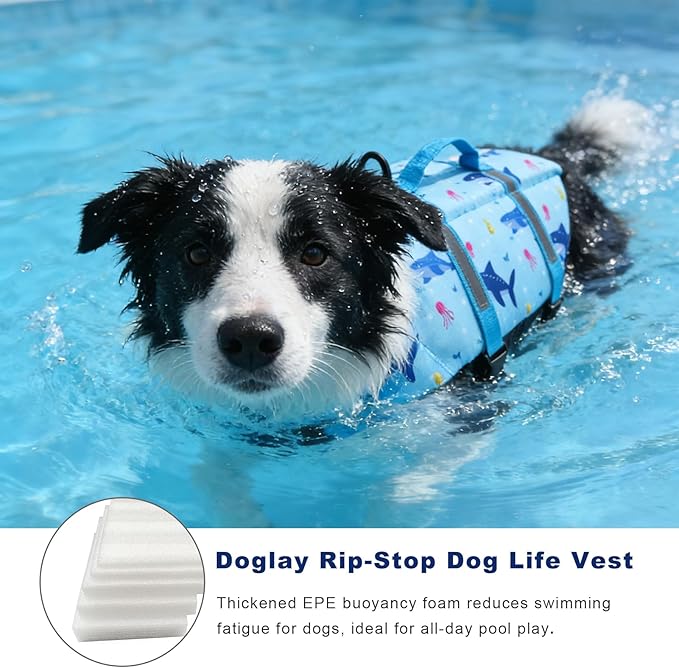 Doglay Dog Life Jacket, Dog Life Vest for Swimming Boating, Adjustable Puppy Life Jacket with Reflective Stripes, Superior Buoyancy Pet Swimming Vest for Small Medium and Large Dogs