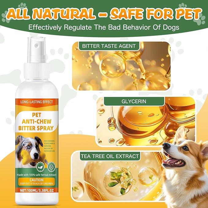 No Chewing Spray for Dogs, Anti-Chew Bitter for Dog Behavior Training Aid Spray, Natural Ingredients, Protect Furniture Shoes Belongings, Stop Chewing - New Formula 4