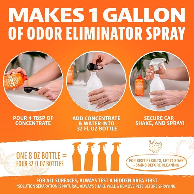 ANGRY ORANGE Pet Cleaning Duo – Citrus Mint Floor Cleaner 2 Pack + 8 oz Odor Eliminator Concentrate (Makes 128 oz) for Carpet, Tile, Furniture, and Grass