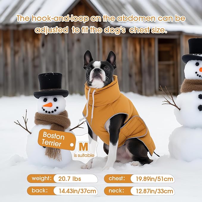 FUAMEY Dog Puffer Jacket for Large Dogs,Dog Cold Weather Coats Winter Dogs Down Jackets Waterproof Pet Snowsuits Warm Puppy Winter Vest Turtleneck Pets Adjustable Jackets Coats Mustard Yellow XXL