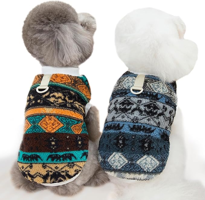 Pet Pullover Dog Sweater Ethnic Winter Puppy Clothes for Small Dogs Cats Warm Dog Knitwear Outfits Doggy Knitted Clothing with D-Ring, 2 Pack, Khaki Grey, X-Large