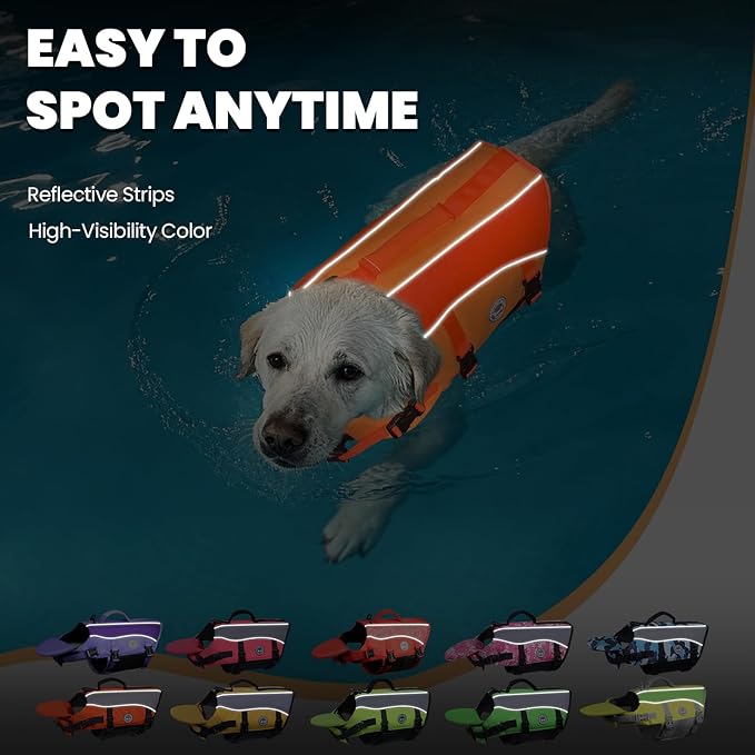 VIVAGLORY Front Float Dog Life Vest, Dog Life Jacket for Swimming & Boating, Swimming Vest with Chin Float & Handle, Ripstop & Buoyancy for Puppy Doggy, XXS, Dark Orange