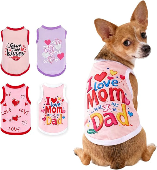 4 Pack Dog Shirts Summer Pet T Shirts Puppy Clothes Dog Clothing Breathable Cat Sleeveless Vest for Small Dogs Cats (Medium, Love)