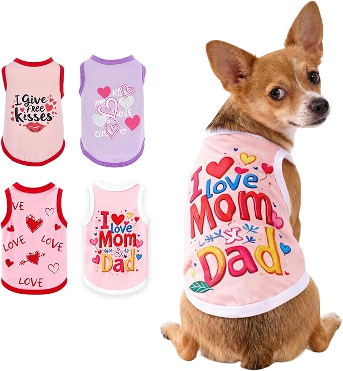 4 Pack Dog Shirts Summer Pet T Shirts Puppy Clothes Dog Clothing Breathable Cat Sleeveless Vest for Small Dogs Cats (Large, Love)