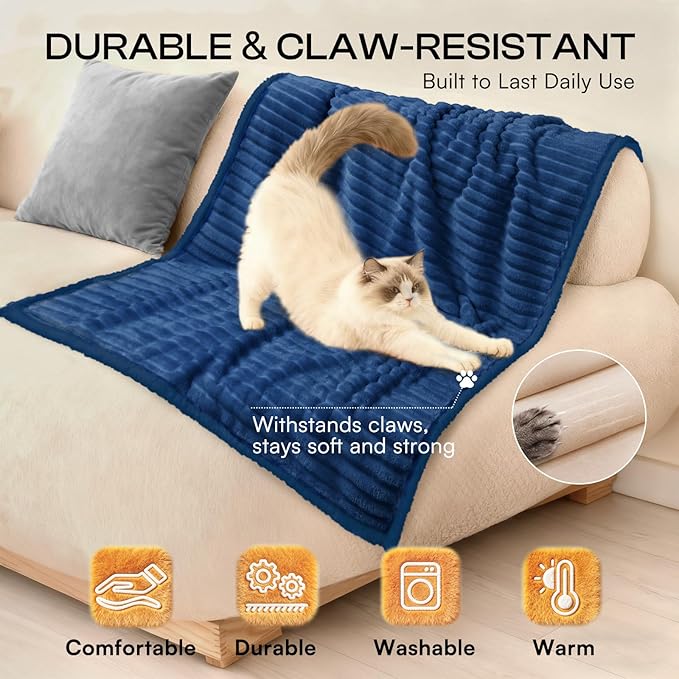 Luciphia Waterproof Dog Blanket for Large Dogs Ultra-Soft Calming Cut Pile Flannel Throw Durable & Warm Furniture Protection for Couch Bed Pet Human Blanket Machine Washable Deep Navy,XL(85''x57'')