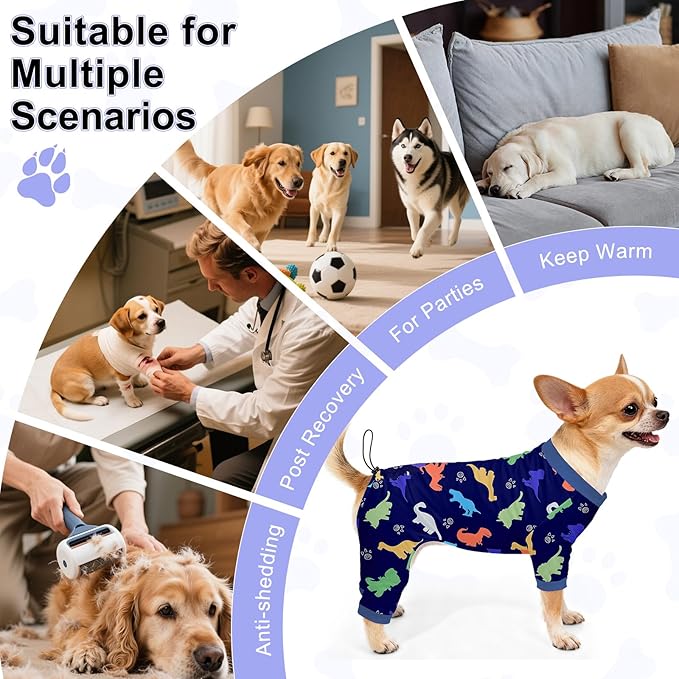 Bienbee Dog Pajamas, 4 Pack Dog Recovery Suit Shedding Suit Cute Soft Puppy Clothes Dogs Pjs Onesies Jammies Adjustable Breathable & Stretchy Clothes for Small Medium Large Dogs Girl Boy Puppy-S