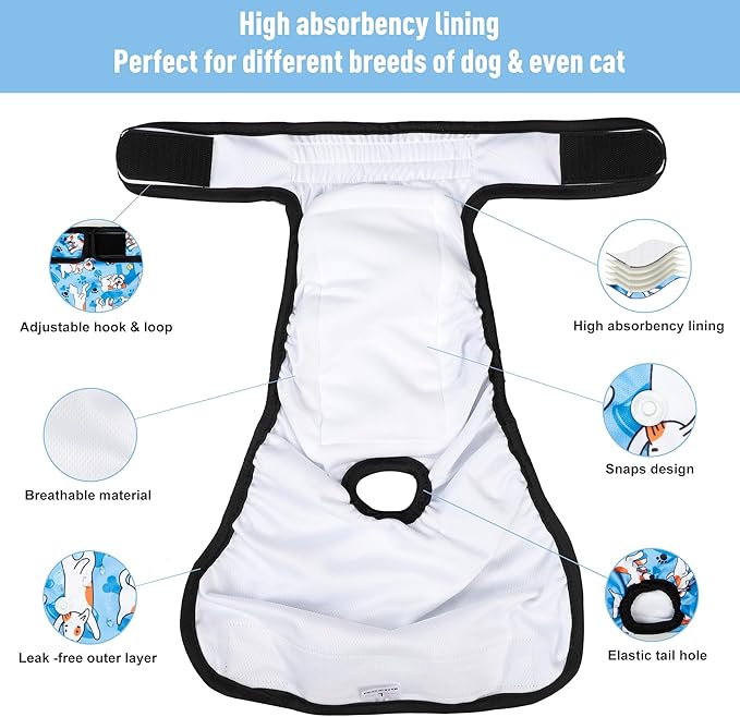 3Pack Reusable Diapers for Female Dog, Washable Diaper for Doggie,Highly Absorbent Dog Diaper,Adjustable Leakproof Puppy Diapers Skirt for Heat,Incontinence,Period Doggy Nappies XL