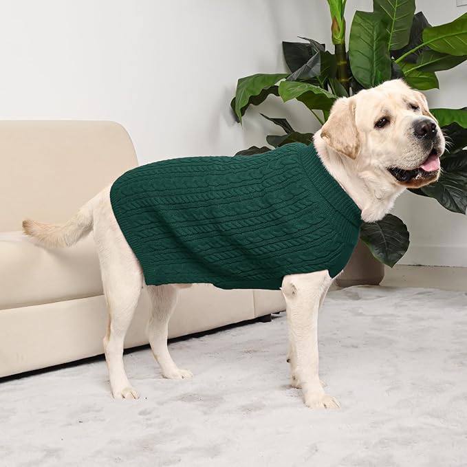 2 Pack Dog Sweaters for Big Dogs Turtleneck Pullover Cable Knit Large Size Stretch Clothes Pitbull Labrador Bulldog Doberman Boy Girl Pets Winter Clothes (XXL, Green & Brown)