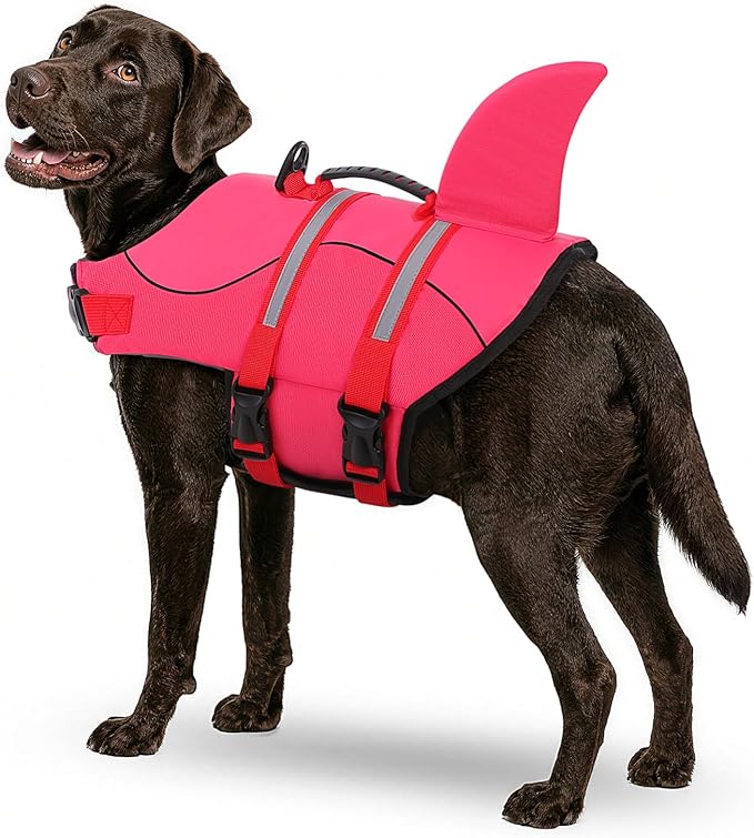 Queenmore Dog Life Jacket High Flotation, Reflective Dog Life Vest for Swimming, Adjustable Dogs Life Preserver Rescue Handle Spring Summer Pool for Small, Medium, Large Dogs (Rosepink,XXL)