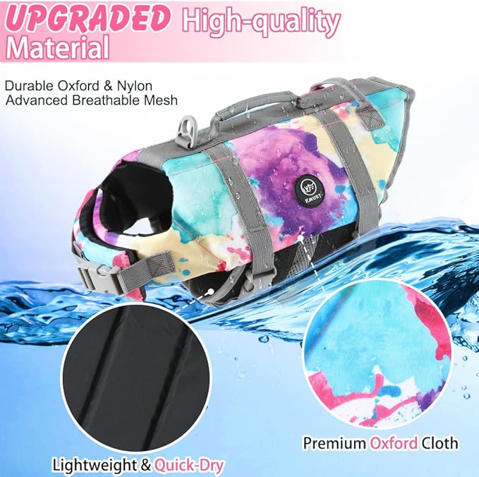EMUST Dog Life Preserver, Pet Flotation Vest for Swimming, Beach Boating with High Buoyancy, Dog Flotation Vest for Small/Medium/Large Dogs, M, Multicolors