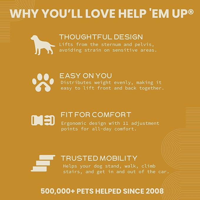 Help 'Em Up® - Dog Lift Harness│ Adjustable Lifting Harness for Dogs │ Full Body Support, Rear Leg Support (U-Band, Large)