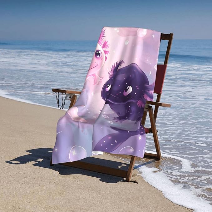 Axolotl Beach Towel - Modern, Color 53 - 52" x 32" - 100% Cotton - Quick Dry, Absorbent, Lightweight - Perfect for Beach, Pool, Travel