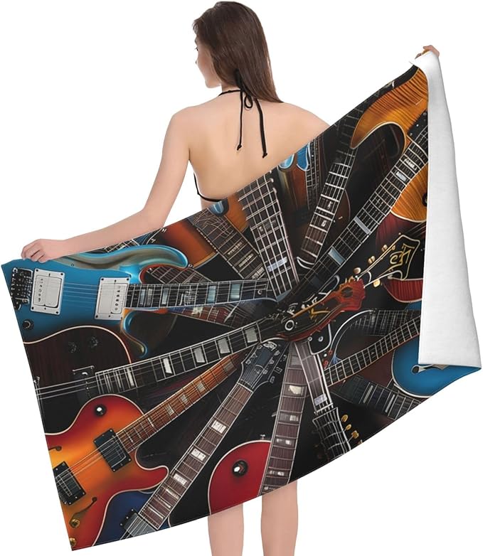 Electric Guitar Beach Towel Rock and Roll Sand-Free Microfiber Bath Towel Ultra Soft Quick Dry Pool Towel Absorbent Towel Lightweight Towel Gifts for Outdoor Bathroom Swimming Decor 31inx51in