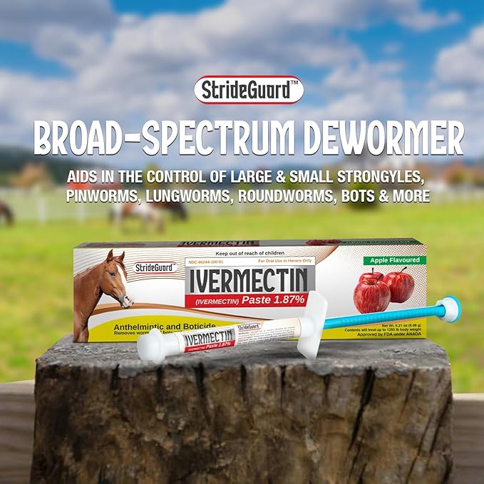 Horse Ivermectin Paste 1.87% – Apple Flavored Oral Horse Dewormer Syringe – 6.08g Tube Treats Horses Up to 1,250 lbs [Pack-1]