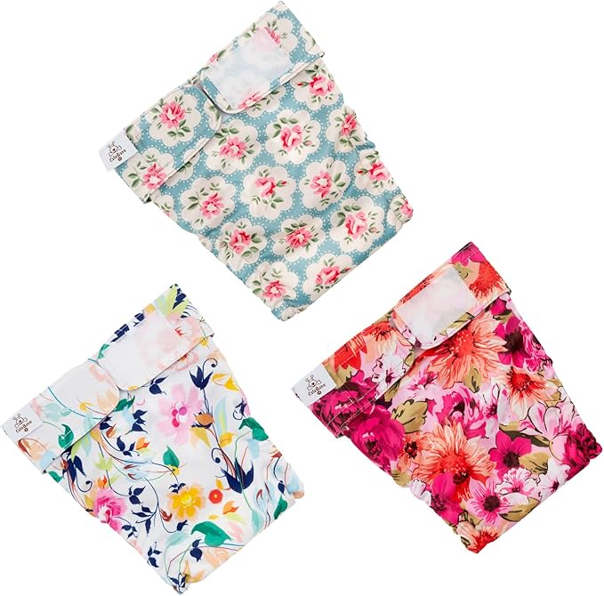 CuteBone Washable Dog Diapers Female No Tail Hole 3 Pack Reusable Doggie Period Training Pants for Docked-Tail Frenchie French Bulldog Boston Terrier Without Tail WWD02XL