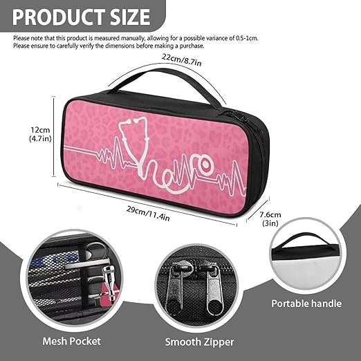 Gomyblomy Stethoscope Case with Extra Room for Nursing Accessories Pink Leopard Print Stethoscope Holder Storage Bag with Handle for Nurse and Doctors, Universal Fit
