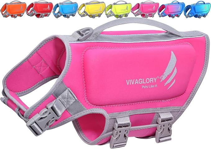VIVAGLORY High Buoyancy Dog Life Vest, Swimming Vest with Handle, Dog Life Jacket for Swimming & Boating, Buoyancy for Puppy Doggy, M, Pink