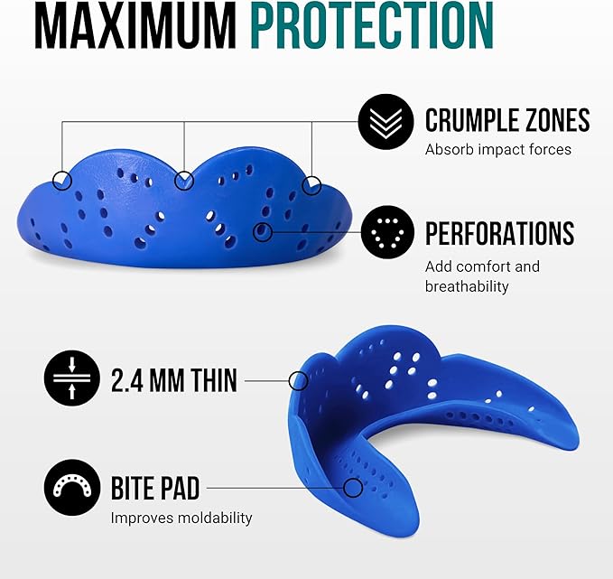 SISU Max Mouthguard - 50% Stronger, Maximum Protection for Rugby, MMA, Boxing, Lacrosse, Football, Hockey, High-Impact Sports - Adult Fit, Remoldable Up to 20 Times, Works for Braces