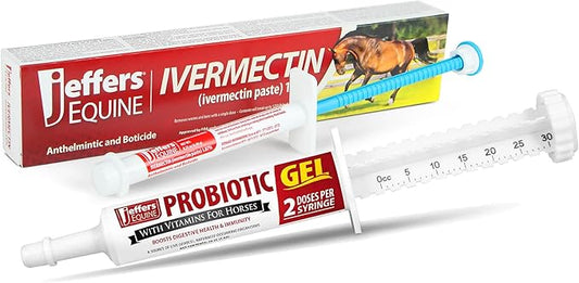 Jeffers IverPro 2 Pack Ivermectin Plus Probiotic Paste for Horses | 1.87% Ivermectin Dewormer Gel & Digestive Support Oral Gel | Broad-Spectrum Parasite Control | Safe for Foals, Mares & Stallions