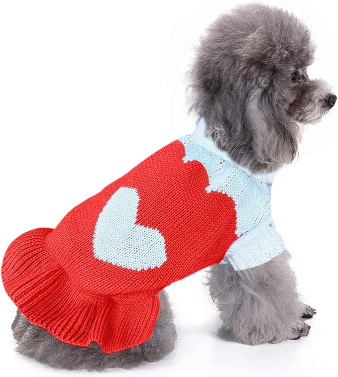 CHBORCHICEN Pet Dog Sweaters Classic Knitwear Turtleneck Winter Warm Puppy Clothing Cute Strawberry and Heart Doggie Sweater (XXS, Dress-Red2)
