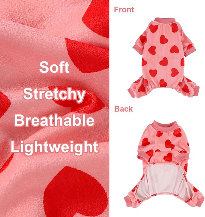 Dog Pajamas for Small Dogs Girl Boy Super Soft Puppy Clothes Fleece Puppy Pjs Jammies 4 Leg for Chihuahua Yorkie Spring Onesies Jumpsuit Clothing Cute Pet Outfits, Pink Heart, XXS