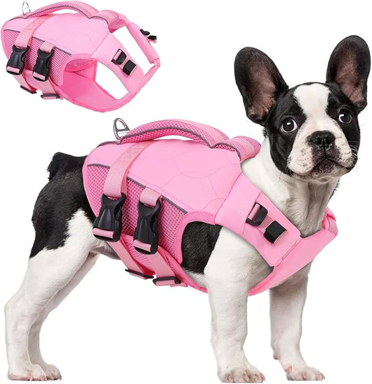 ASENKU Dog Life Jacket, High Floatation Dog Swimming Vest with Rescue Handles for Small Medium Large Dogs, Pet Safety Swimsuit Preserver for Pool Beach Boating (LightPink, S)