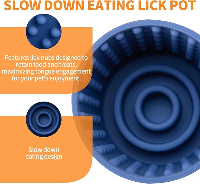Anxiety Relief Slow Feeder Dog Lick Mat Treat Dispenser, Non-Slip Licking Bowl - Dog Enrichment Toys for Small, Medium & Large Breeds, BPA Free Silicone (Dark Blue, M-L)