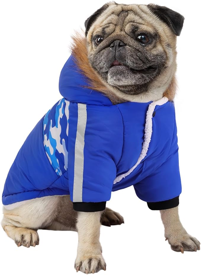 Queenmore Warm Dog Winter Coat, Cold Weather Waterproof Dog Snow Jacket, Reflective Dogs Hoodie with Long Sleeves for Small Medium and Large Dogs