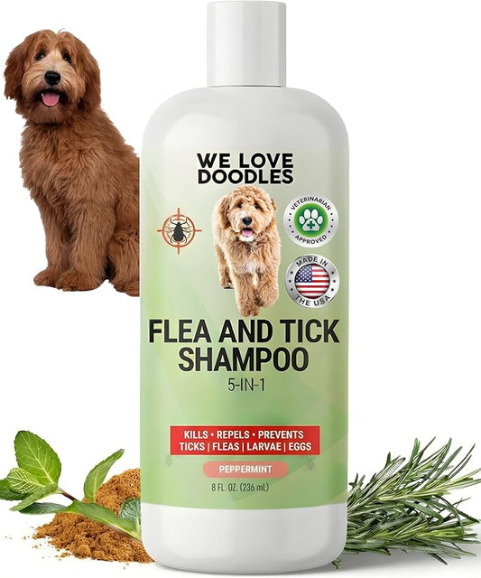 We Love Doodles Flea Shampoo for Dogs - Stops Fleas & Ticks for Dogs, Natural, Safe & Effective Lice Treatment, Soothing Shampoo for Sensitive Skin, Manufactured in USA (8 fl oz)