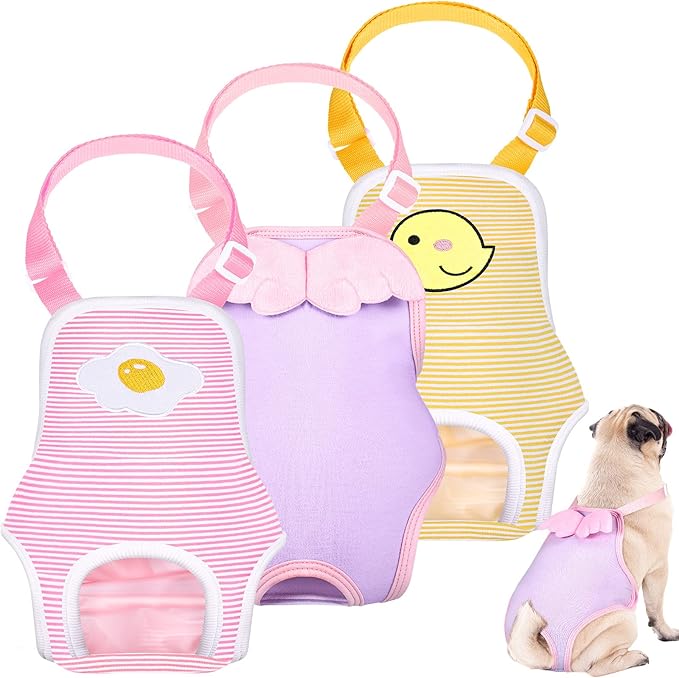 Nuanchu 3 Pcs Female Dog Diaper Sanitary Panties with Adjustable Suspender, Washable Reusable Doggie Diapers for Small Medium Large Dog in Heat Period Menstrual Pet Cats Ducks(Delicate Pattern,L)
