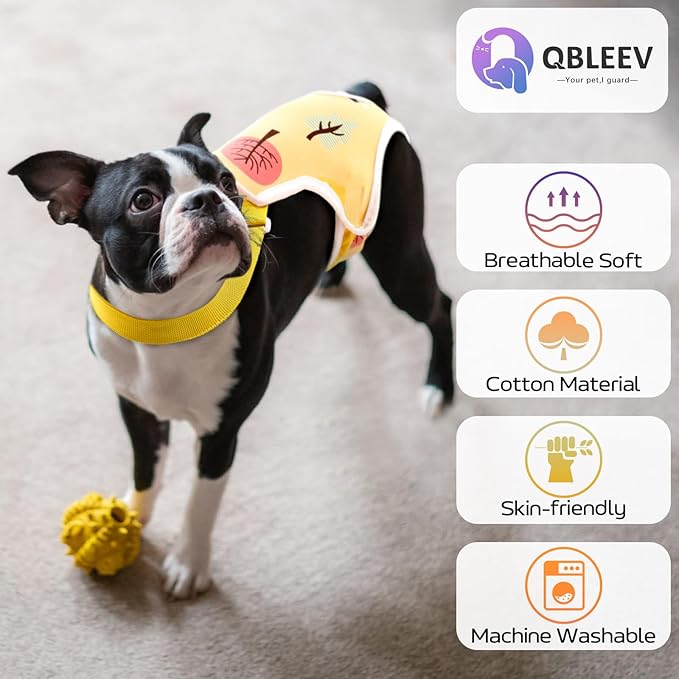 QBLEEV Dog Diapers Female Washable Sanitary Pantie with Adjustable Suspender, Reusable Doggie Diapers for Male Dogs in Heat, Cute Puppy Pet Period Panties Dog Underwear for Corgi French Bulldog S