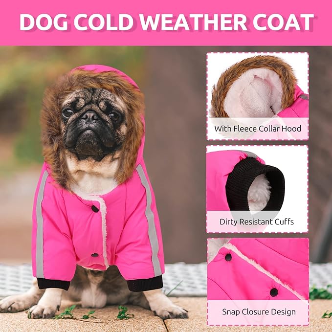 Queenmore Warm Dog Winter Coat, Cold Weather Waterproof Snow Jacket with Reflective Hoodie, Long Sleeves for Small to Large Dogs