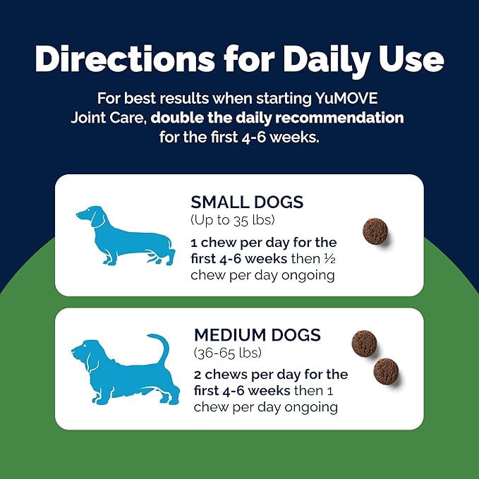YuMOVE Hip & Joint Supplement for Dogs - Glucosamine, Green Lipped Mussel, Hyaluronic Acid & Omega 3 Supports Mobility, Flexibility & Joint Comfort - 60 Chews (Small/Medium Dogs)