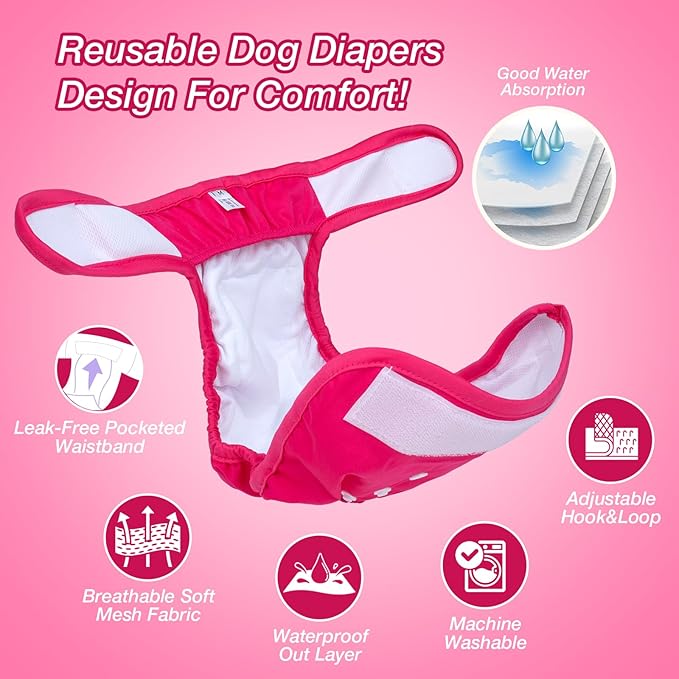 Pet Soft Washable Female Diapers (3 Pack) Female Dog Diapers, Comfort Reusable Doggy Diapers for Girl Dog in Period Heat (Classy, XL)
