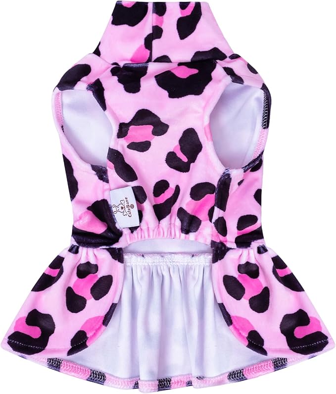CuteBone Turtleneck Dog Velvet Dress Puppy Skirt Costume Pet Clothes Cat Apparel with Bow Hair Rope for Small Dogs CVD08XXS
