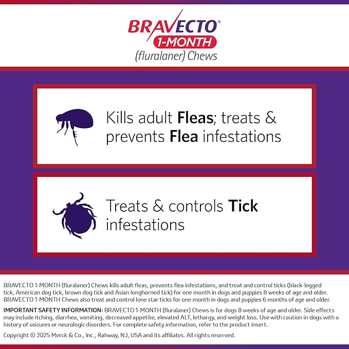 BRAVECTO 1-Month Flea & Tick Chew for Puppies, 1 Chew, 1 Month Supply, 44-88 lbs., Blue Box